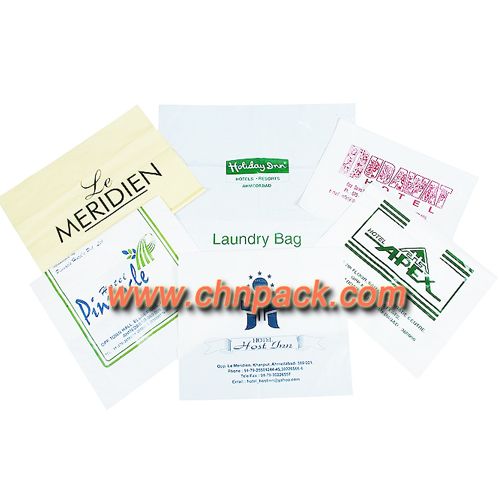 Plastic drawstring hotel laundry bag