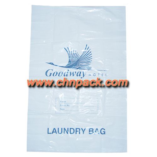 Plastic drawstring hotel laundry bag